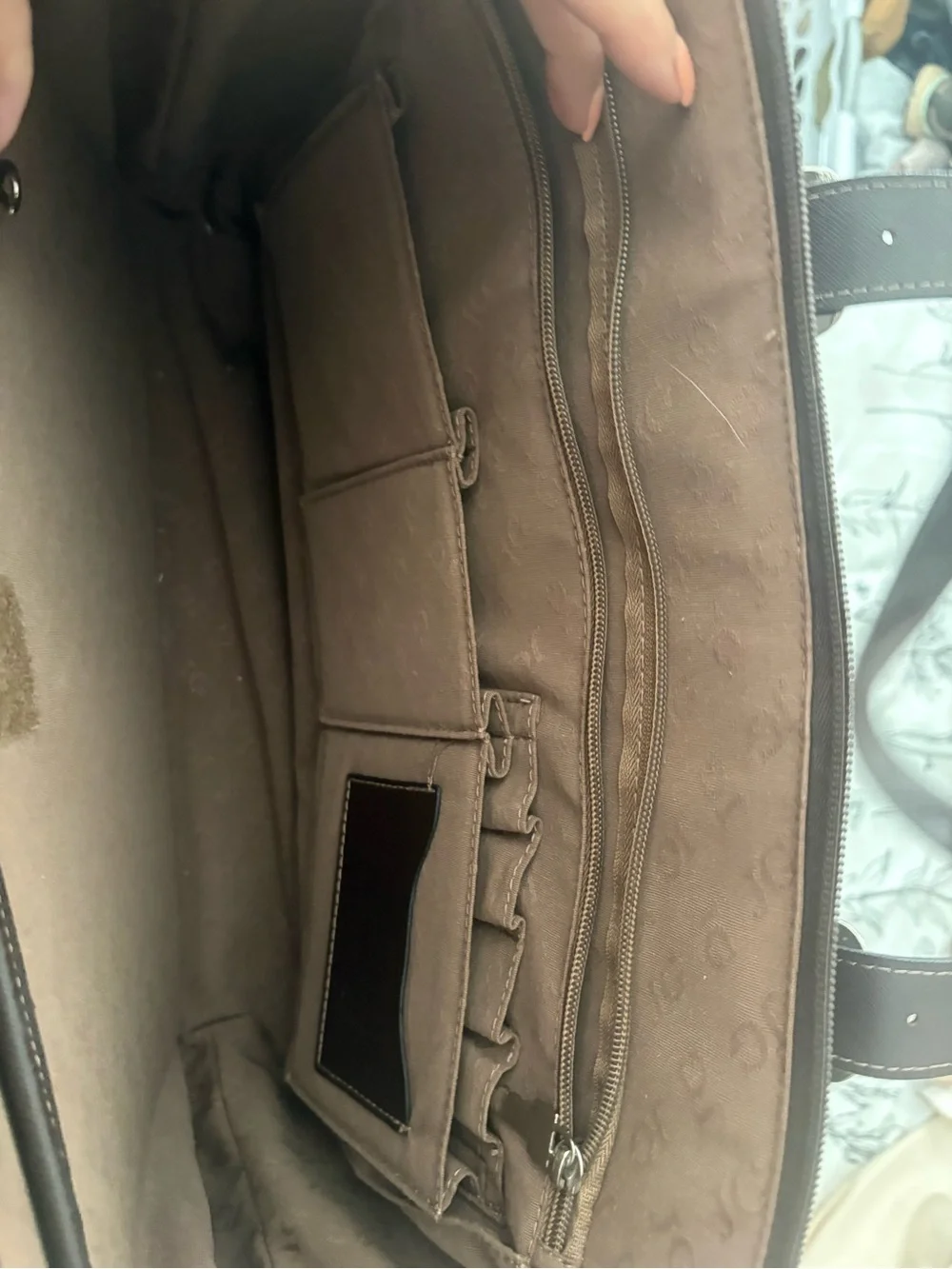 Women's Dark Brown Leather Laptop Tote with Croc-Trim